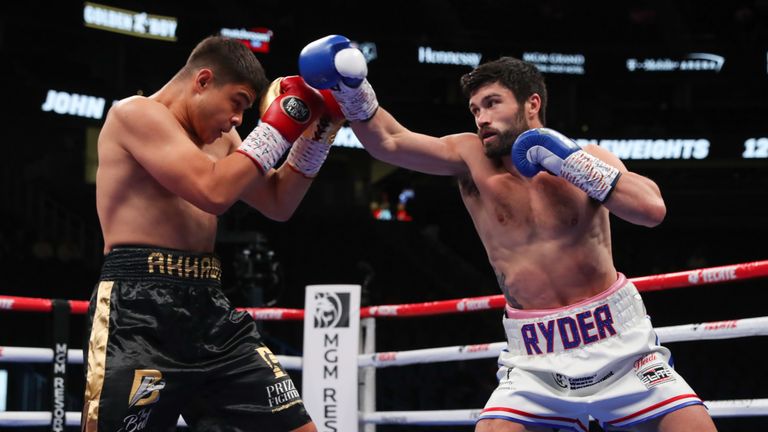 Ryder blasted out Bilal Akkawy to claim the WBA interim title in Las Vegas