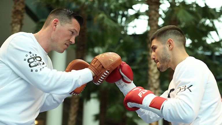 May 28, 2019; New York, NY; Josh Kelly works out for media and fans at Brookfield Place ahead of Saturday...s Matchroom Boxing card at Madison Square Garden in New York City.  Mandatory Credit: Ed Mulholland/Matchroom Boxing UK