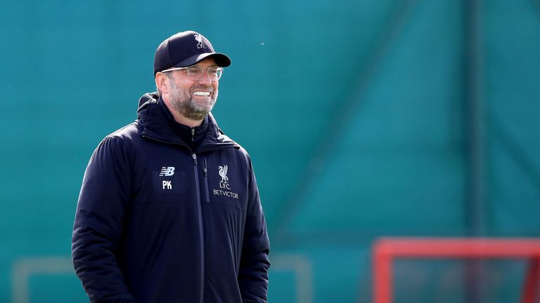 Liverpool's Jurgen Klopp during a training session at Melwood ahead of the Champions League semi-final, second leg against Barcelona