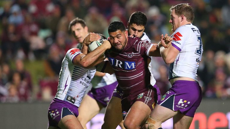 during the round 18 NRL match between the Manly Sea Eagles and the Melbourne Storm at Lottoland on July 14, 2018 in Sydney, Australia.
