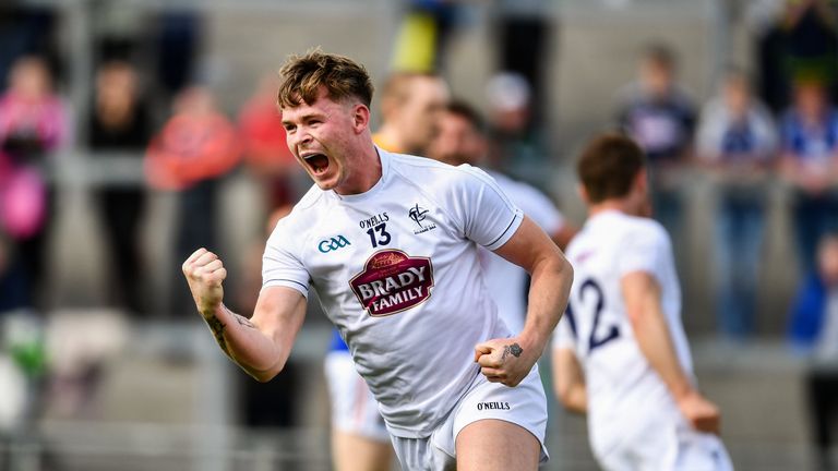 Adam Tyrell celebrates scoring Kildare's goal