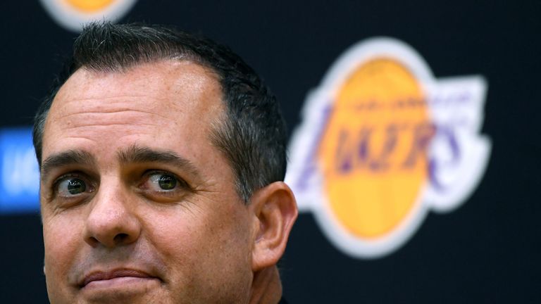 New Los Angeles Lakers head coach Frank Vogel speaks to media at a press conference at UCLA Health Training Center on May 20, 2019 in El Segundo, California. 