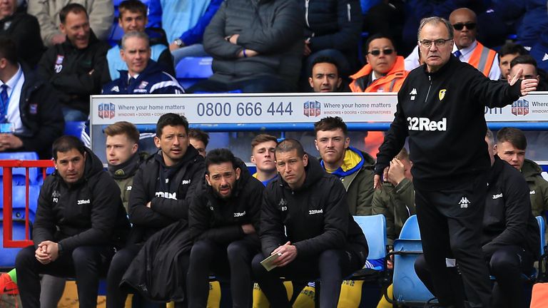 Leeds boss Marcelo Bielsa issues instructions from the sidelines