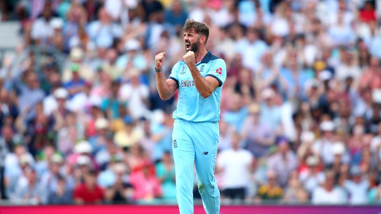 Liam Plunkett celebrates after dismissing Quinton de Kock