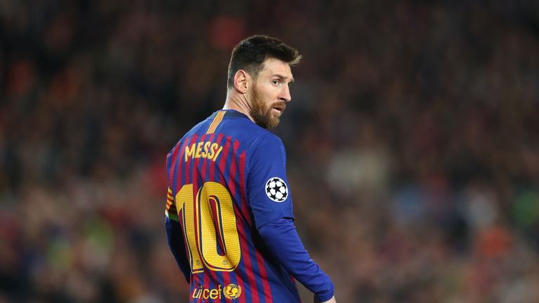 Lionel Messi during Barcelona's 3-0 defeat of Liverpool in the Champions League semi-final, first leg at the Nou Camp