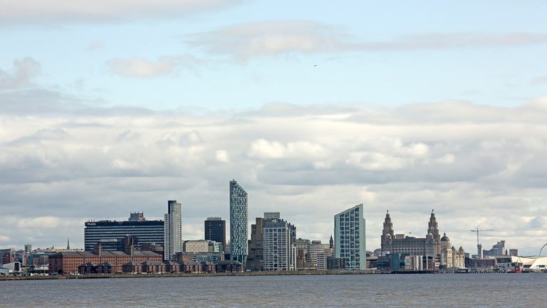  on March 16 21, 2017 in Liverpool, England. Liverpool's iconic Royal Liver Building was recently sold for 48 million GBP to Corestate Capital Holding of Luxembourg. The Grade I listed building, built in 1911 is famous for the two Liver birds adorning it's two clock towers. They are nick named Bella and Bertie. Bella looks out to sea to ensure the boats arrive safely into port, while Bertie watches over the city protecting the citizens of Liverpool.