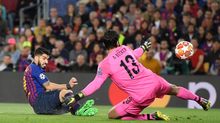 Luis Suarez opens the scoring against former team Liverpool at the Nou Camp