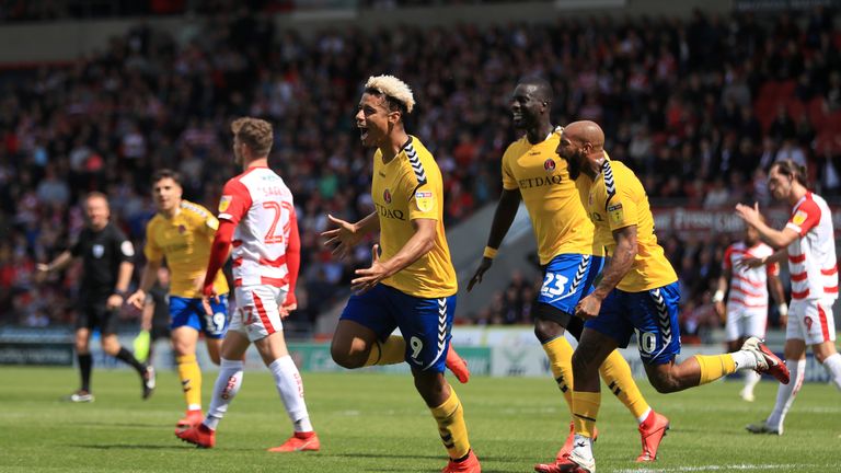 Charlton Athletic's Lyle Taylor celebrates scoring his side's first goal of the game