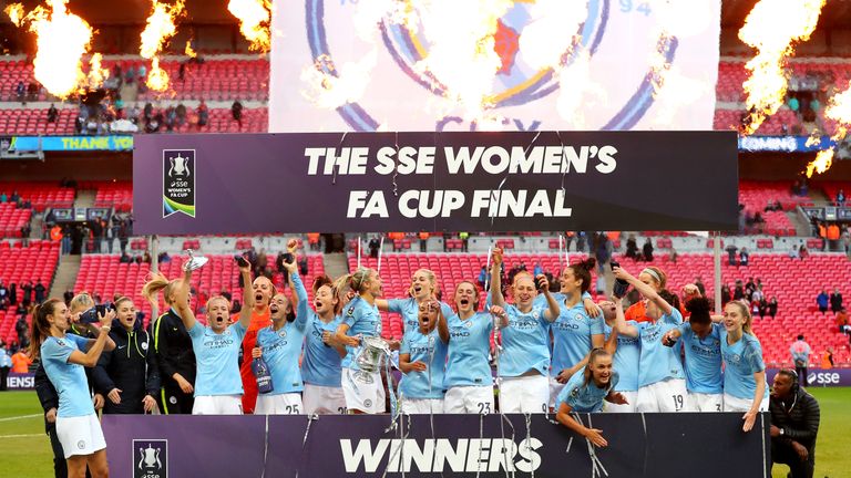 Manchester City Women celebrate their FA Cup final victory
