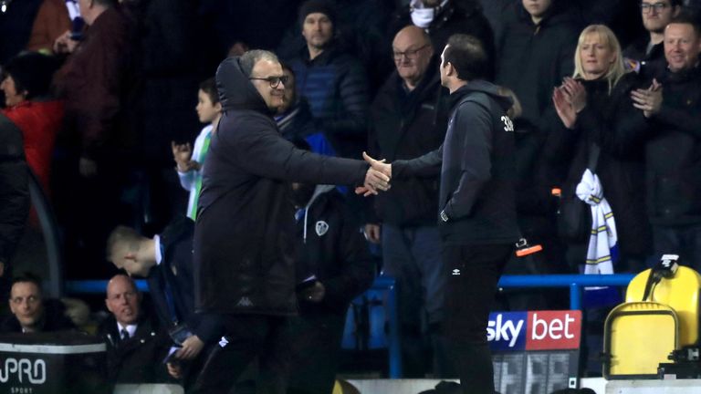 Leeds boss Marcelo Bielsa and Derby's Frank Lampard