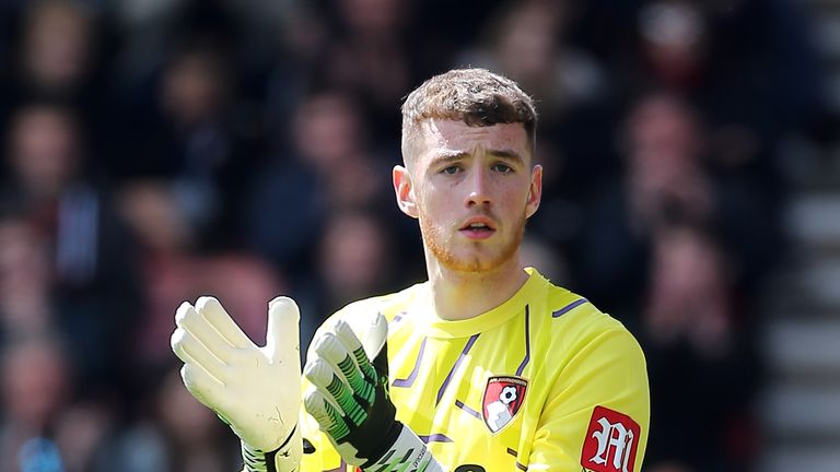 Bournemouth goalkeeper Mark Travers during the Premier League match vs Tottenham at the Vitality Stadium, Bournemouth