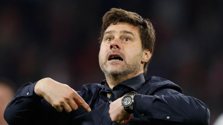 Mauricio Pochettino celebrates after the final whistle as Spurs reach the Champions League final
