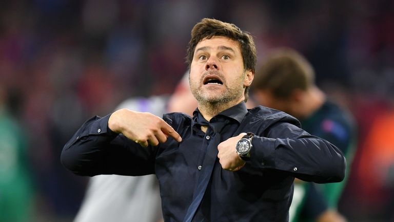 Mauricio Pochettino celebrates after the final whistle as Spurs reach the Champions League final