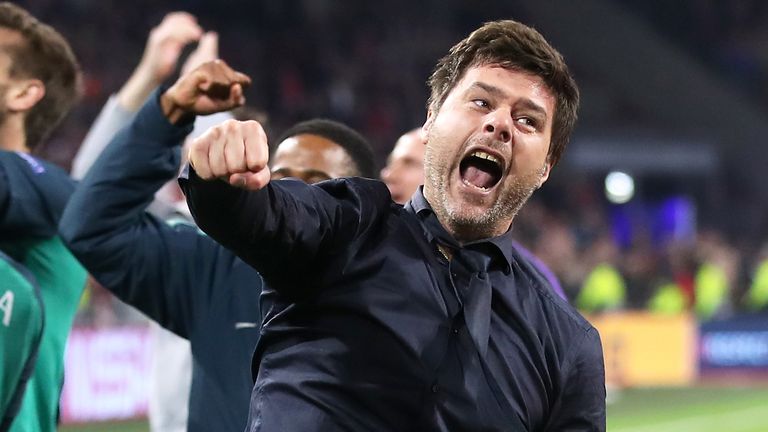 Mauricio Pochettino celebrates after Spurs defeat Ajax to reach the Champions League final