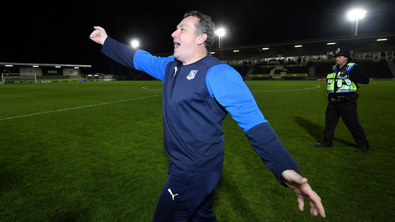 Micky Mellon, Manager of Tranmere Rovers celebrates following his side&#39;s victory during the Sky Bet League Two Play-off Semi Final Second Leg match between Forest Green and Tranmere Rovers at The New Lawn on May 13, 2019 in Nailsworth, United Kingdom.