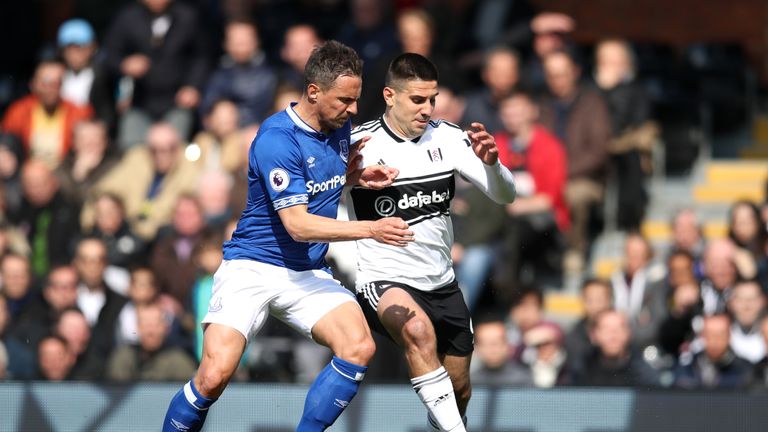 Aleksandar Mitrovic in action for Fulham against Everton in April