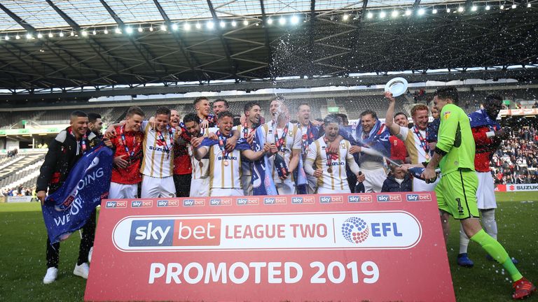 MK Dons celebrate promotion from League Two