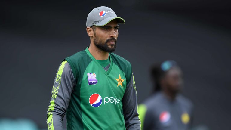 Mohammad Amir of Pakistan at The Kia Oval on May 07, 2019 in London, England. 