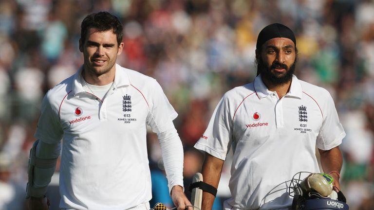 Anderson and Panesar leave the field after securing a draw against Australia in the first Ashes Test in 2009 in Cardiff