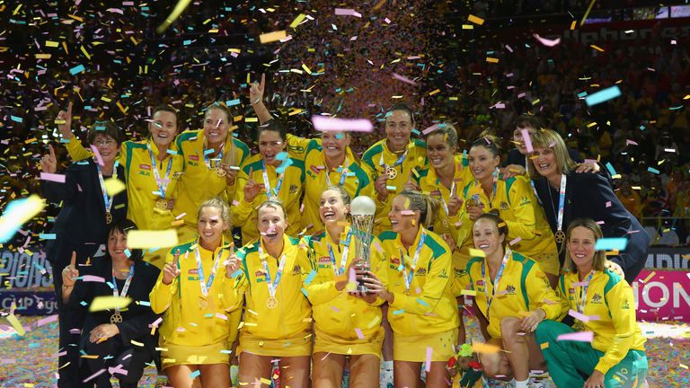 All smiles as the Australian Diamonds celebrate their 2015 Netball World Cup victory