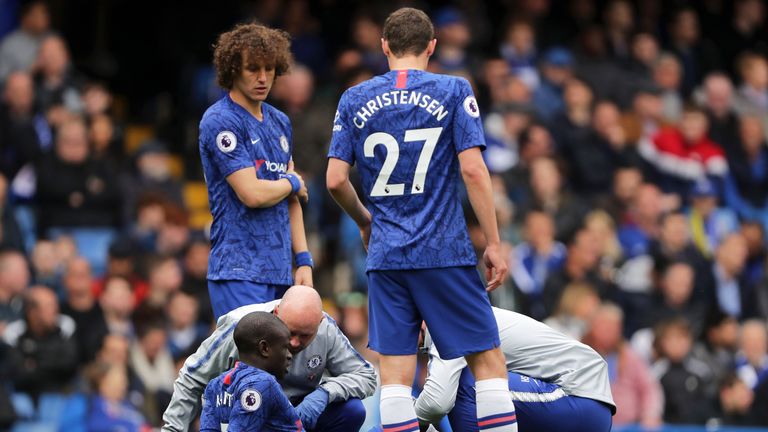 N'golo Kante receives medical treatment during Chelsea's 3-0 win over Watford