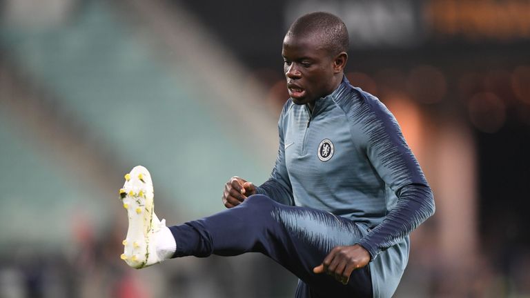 N'Golo Kante training for Chelsea in Baku