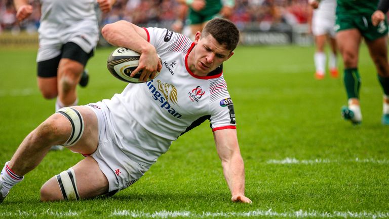 4 May 2019; Nick Timoney of Ulster scores his side's first try during the Guinness PRO14 quarter-final match between Ulster and Connacht at Kingspan Stadium in Belfast. Photo by John Dickson/Sportsfile