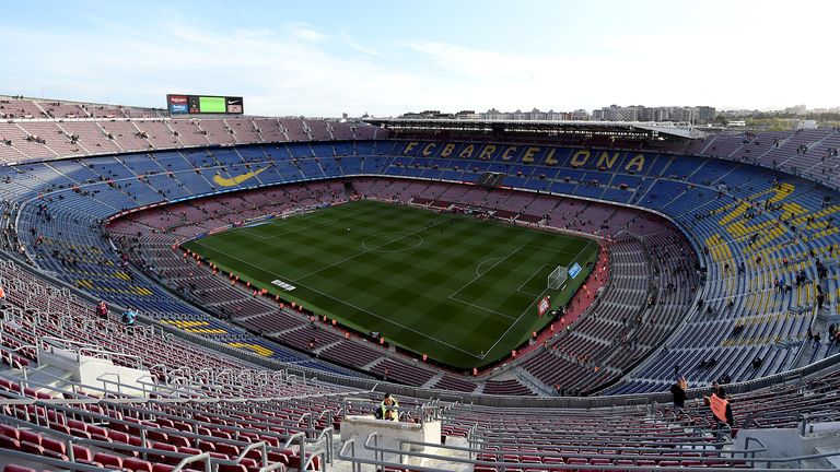 General view inside the stadium prior to the La Liga match between FC Barcelona and Club Atletico de Madrid at Camp Nou on April 06, 2019 in Barcelona, Spain.