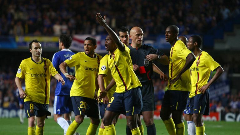 Ovrebo also angered Barcelona players when he dismissed Eric Abidal