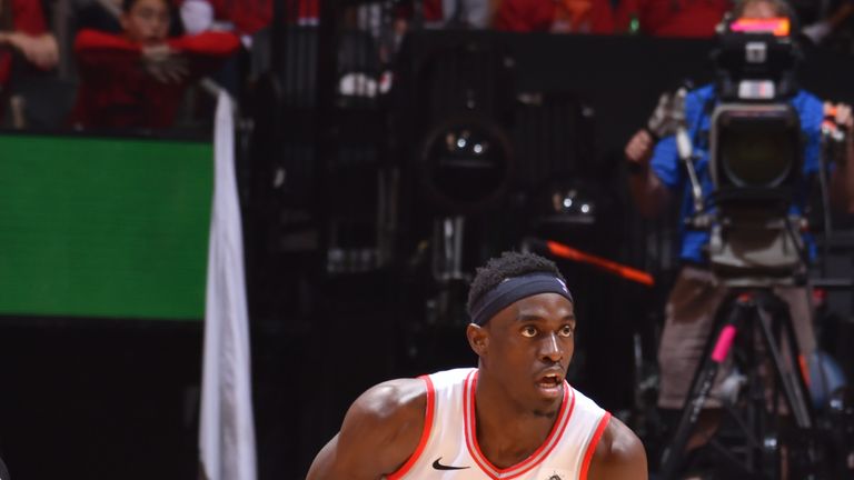 Pascal Siakam #43 of the Toronto Raptors handles the ball against the Milwaukee Bucks during Game Three of the Eastern Conference Finals of the 2019 NBA Playoffs on May 19, 2019 at the Scotiabank Arena in Toronto, Ontario, Canada. 