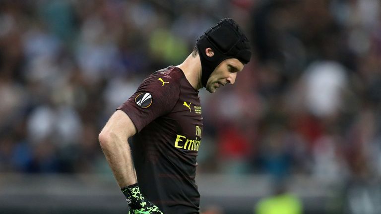 Arsenal goalkeeper Petr Cech during the UEFA Europa League final at The Olympic Stadium, Baku, Azerbaijan. PRESS ASSOCIATION Photo. Picture date: Wednesday May 29, 2019. See PA SOCCER Europa. Photo credit should read: Bradley Collyer/PA Wire. RESTRICTIONS: Editorial use only in permitted publications not devoted to any team, player or match. No commercial use. Stills use only - no video simulation. No commercial association without UEFA permission. Please contact PA Images for further information.