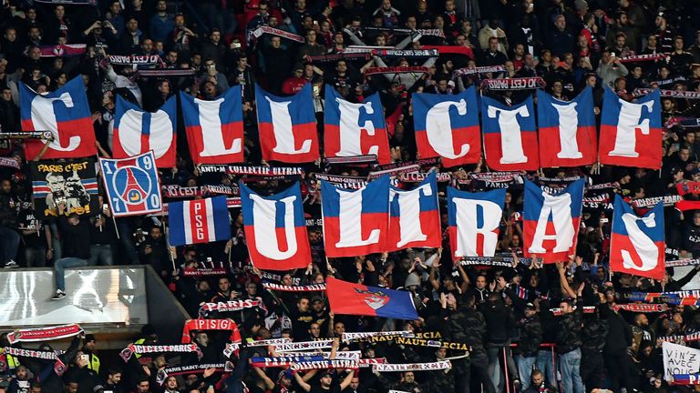 PSG's ultras during a Champions League game against FC Basel