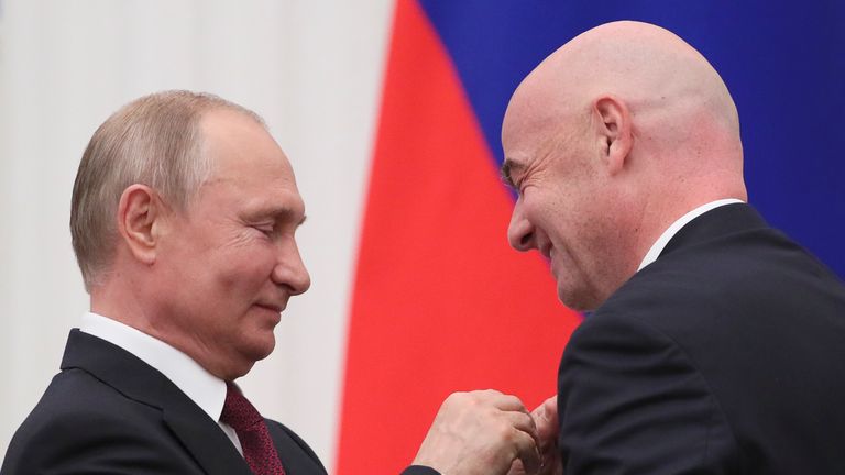 Gianni Infantino received the 'Order of Friendship' award from Russian president Vladimir Putin