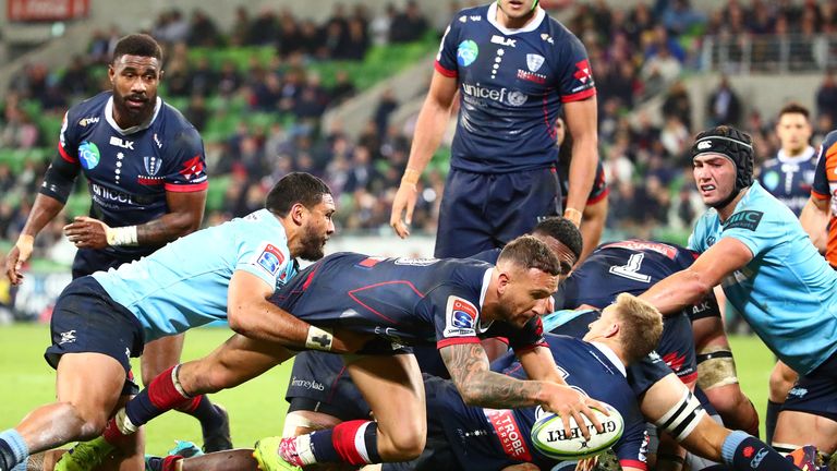 MELBOURNE, AUSTRALIA - MAY 31: Quade Cooper of the Rebels scores a try which was later disallowed during the round 16 Super Rugby match between the Rebels and the Waratahs at AAMI Park on May 31, 2019 in Melbourne, Australia. (Photo by Scott Barbour/Getty Images)