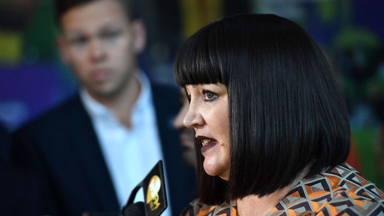 Rugby Australia chief Raelene Castle speaks at a press conference at the Rugby Australia head office in Sydney on May 17, 2019. - Wallabies star Israel Folau was sacked on May 17, 2019 for making an anti-gay statement on social media, signalling an end to his glittering career in Australia. 