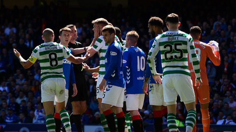 The incident sparked a melee in the Old Firm clash