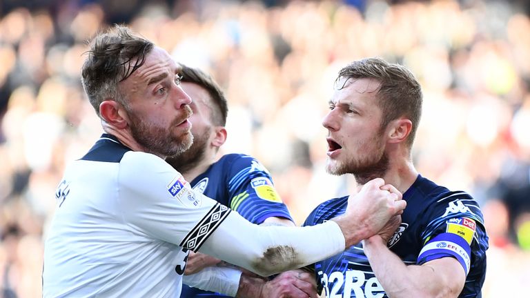 DERBY, ENGLAND - MAY 11: during the Sky Bet Championship Play-Off Semi Final First Leg match at Pride Park Stadium on May 11, 2019 in Derby, England. (Photo by Clive Mason/Getty Images)