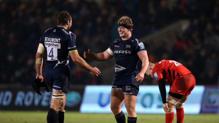 SALFORD, ENGLAND - JANUARY 04:  of Sale Sharks of Saracens during the Gallagher Premiership Rugby match between Sale Sharks and Saracens at AJ Bell Stadium on January 4, 2019 in Salford, United Kingdom.  (Photo by Alex Livesey/Getty Images)