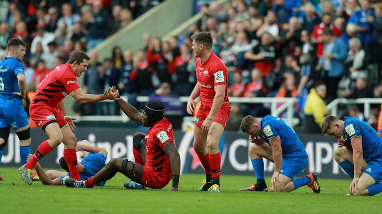 Saracens overpowered Leinster to lift a third European crown on Saturday