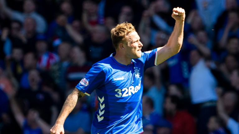 Rangers’ Scott Arfield celebrates his goal to make it 2-0