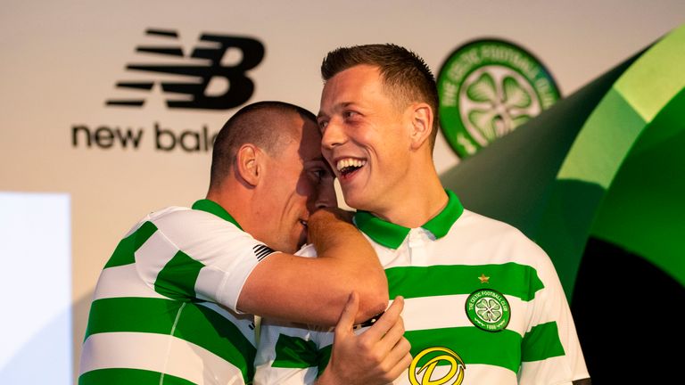 Celtic's Scott Brown and Callum McGregor at the launch of the brand new home kit for the 2019/2020 season