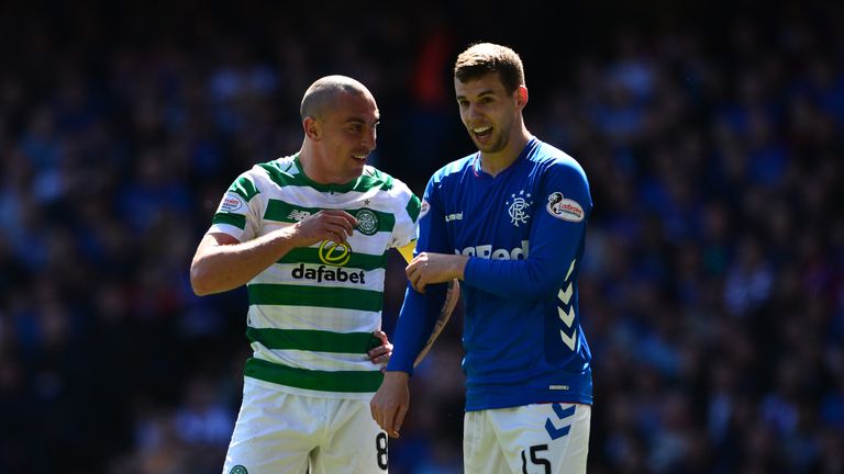Celtic&#39; Scott Brown was seen laughing with Jon Flanagan during the match