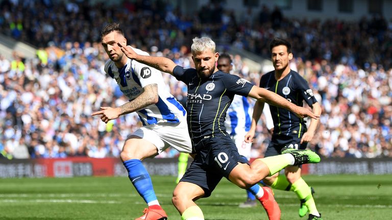 Sergio Aguero equalises against Brighton