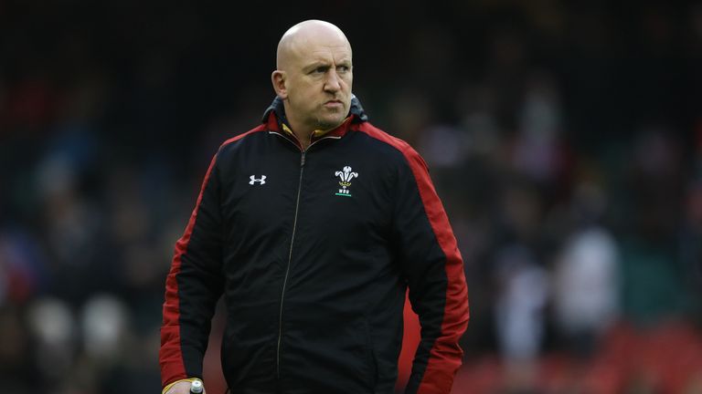 Sean Edwards the defence coach of Wales looks on as his team warm up prior to kickoff during the RBS Six Nations match between Wales and England at the Principality Stadium on February 11, 2017 in Cardiff, Wales