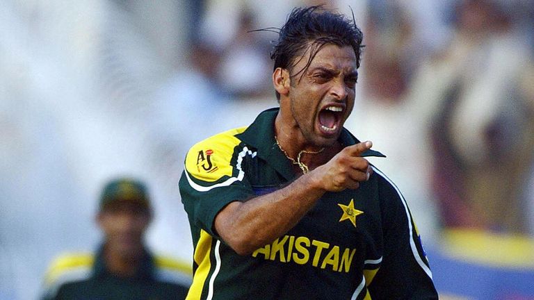 Pakistani fast bowler Shoaib Akhtar shouts in joy after dismissing South African batsman Jacques Kallis (not in picture) during the third One Day International (ODI) .