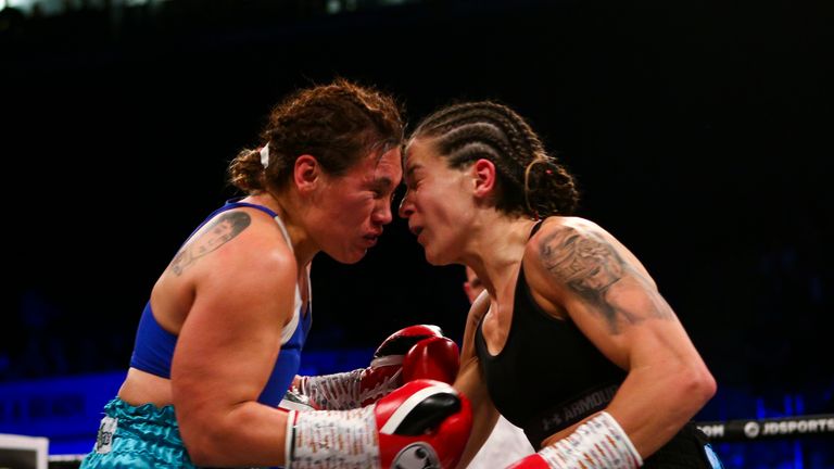 Terri Harper and Claudia Lopez clash heads during their lightweight clash