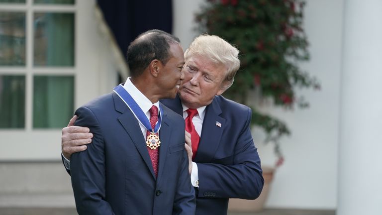President Donald Trump awards Tiger Woods with the Presidential Medal of Freedom                               
