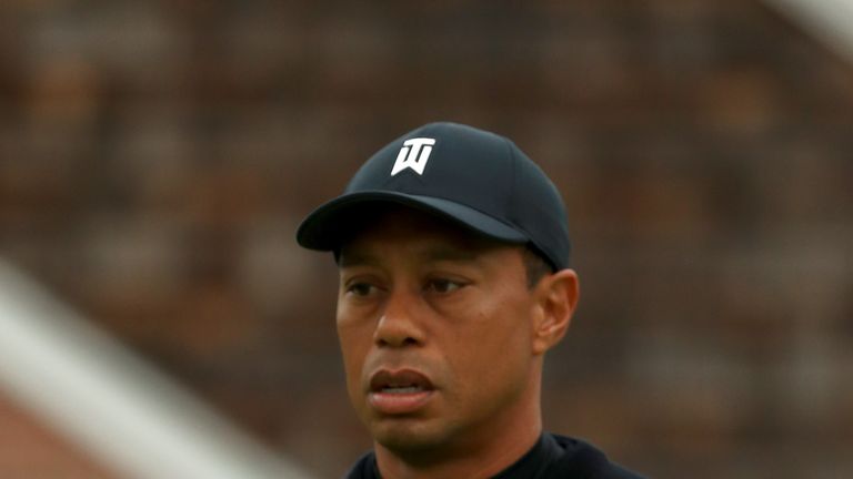 Tiger Woods of the United States looks on during a practice round prior to the 2019 PGA Championship at the Bethpage Black course on May 14, 2019 in Bethpage, New York.