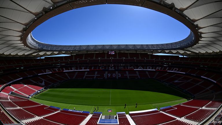 View of the Wanda Metropolitan stadium in Madrid taken on May 13, 2019 during a Media Day ahead of the 2019 UEFA Champions League Final. - The UEFA Champions League Final will be played at the Wanda Metropolitano stadium in Madrid on June 1, 2019, between Tottenham Hotspur FC and Liverpool FC. 
