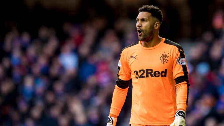 24/02/18 LADBROKES PREMIERSHIP.RANGERS v HEARTS (2-0).IBROX - GLASGOW.Wes Foderingham in action for Rangers